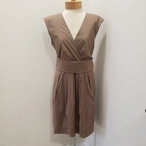 BCBG Max Azria sleeveless taupe dress w/ built in waist belt size 12